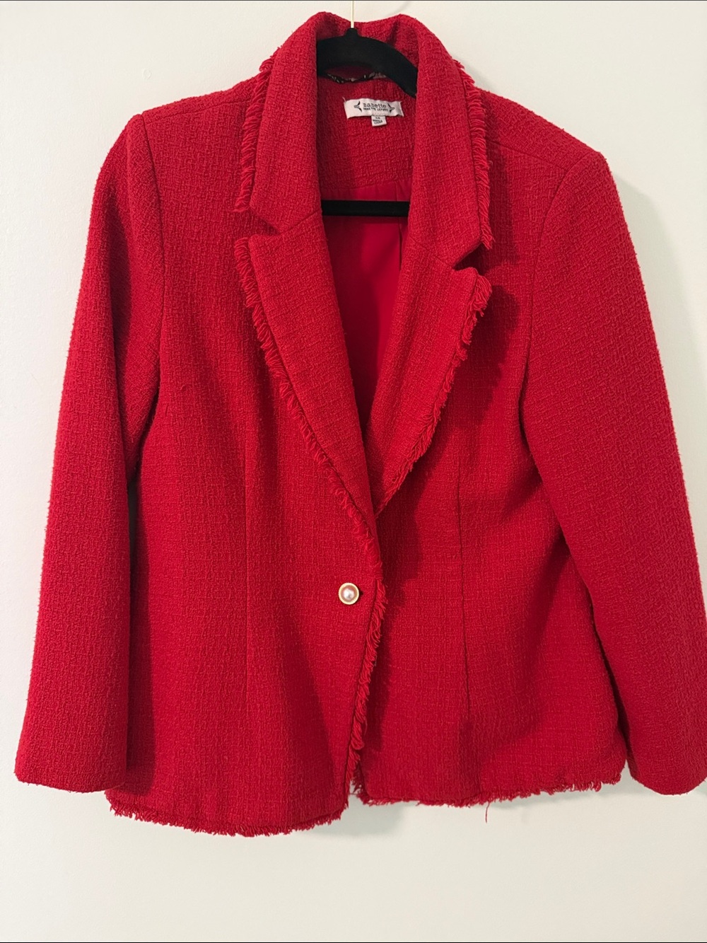 Nannette Red Fringed Bouclé Single-Button Blazer